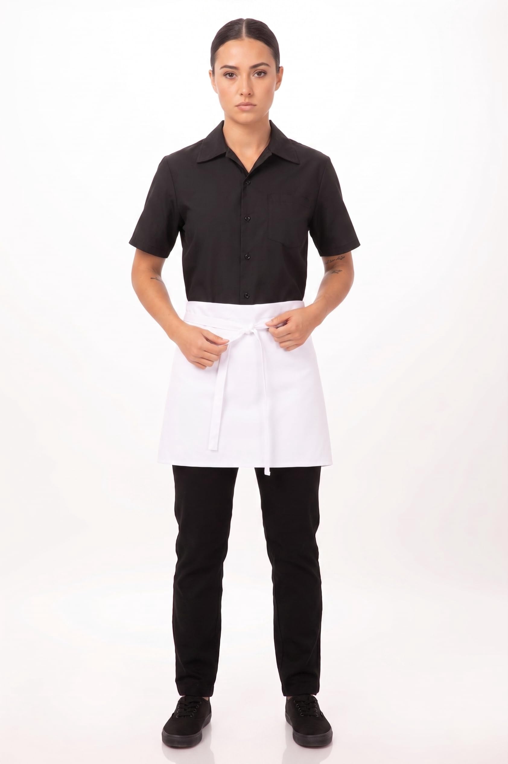 48 Pack Premium Four Way Apron | 17x34 | White | 55% Cotton 45% Polyester | Tie Strap Closure | Machine Washable