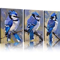 Hieng Unframed Canvas Print Decorative Painting Blue Jay Bullfinch Original Art Couple Bird Artwork Animal Wall Art Decor