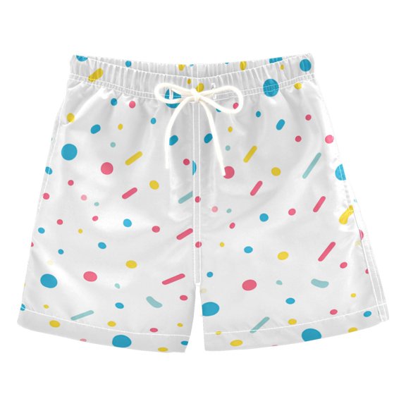 FORMRS Boys Swim Trunks Quick Dry Mesh Liner Boardshorts Sizes XS-XL, White Retro Pattern