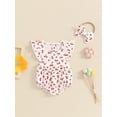 thumbnail image 5 of Aojekbee Newborn Girl Outfit, Fly Sleeve Cherry Carrot Print Romper with Bowknot Hairband Summer Clothes, 5 of 10