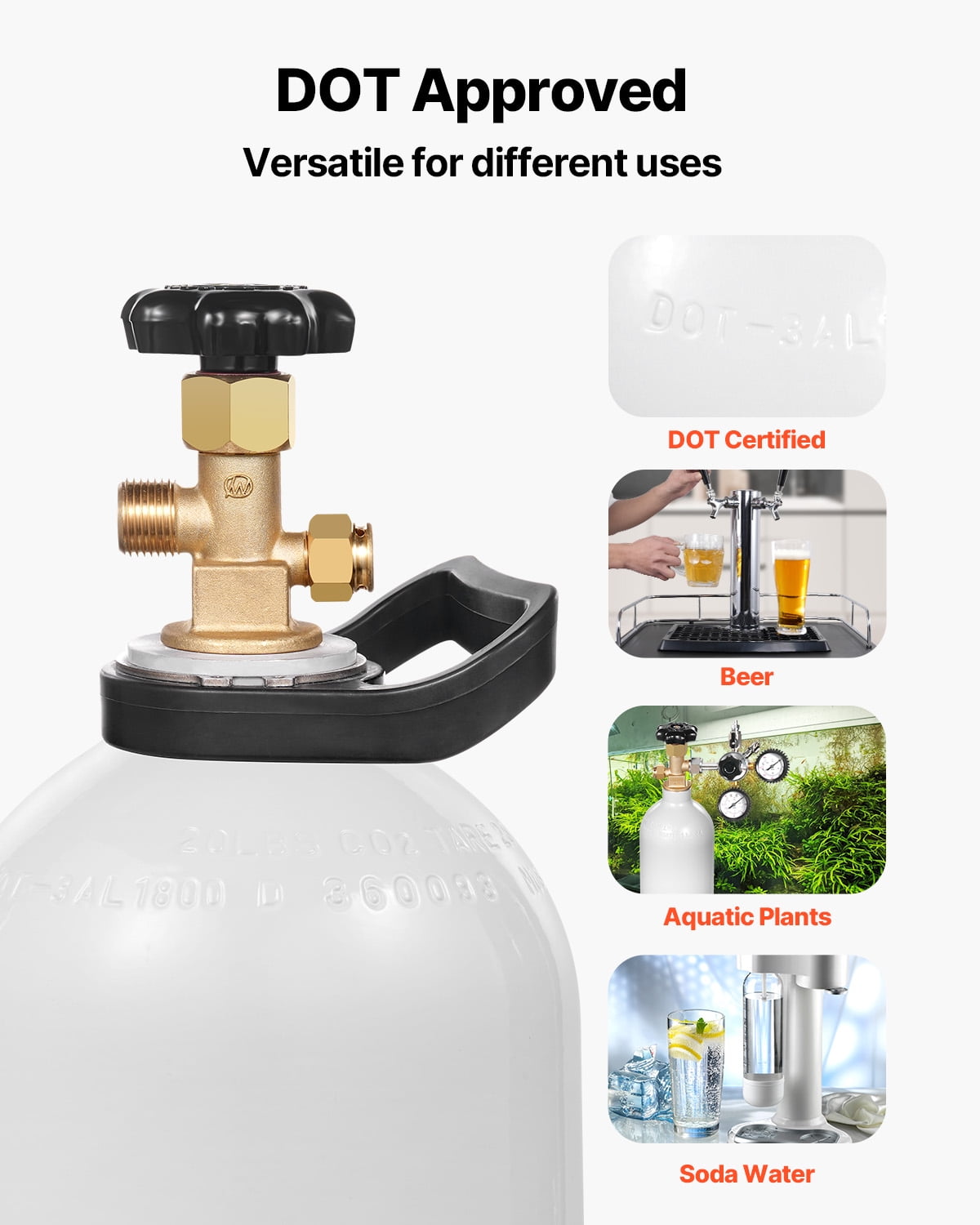 VEVOR CO2 Tank, 20 lbs New Aluminum Alloy Cylinder, CO2 Air Tank with Light Spray Coating, CGA320 Valve, Handle & Purple Copper Siphon, DOT Approved Cylinder for Draft Beer Dispensing