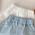 thumbnail image 4 of XBASW Baby Toddler Girls Soft Denim Shorts Solid Color Hot Pants Wooden Ear Edge Summer Jeans Shorts for 1-6 Years Kids, 4 of 9