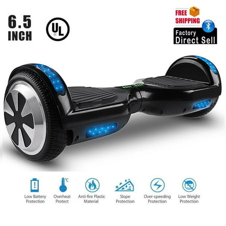 Hoverboard UL2272 Certified LED Bluetooth 6.5" Two Wheel Self Balancing Scooter (Black)