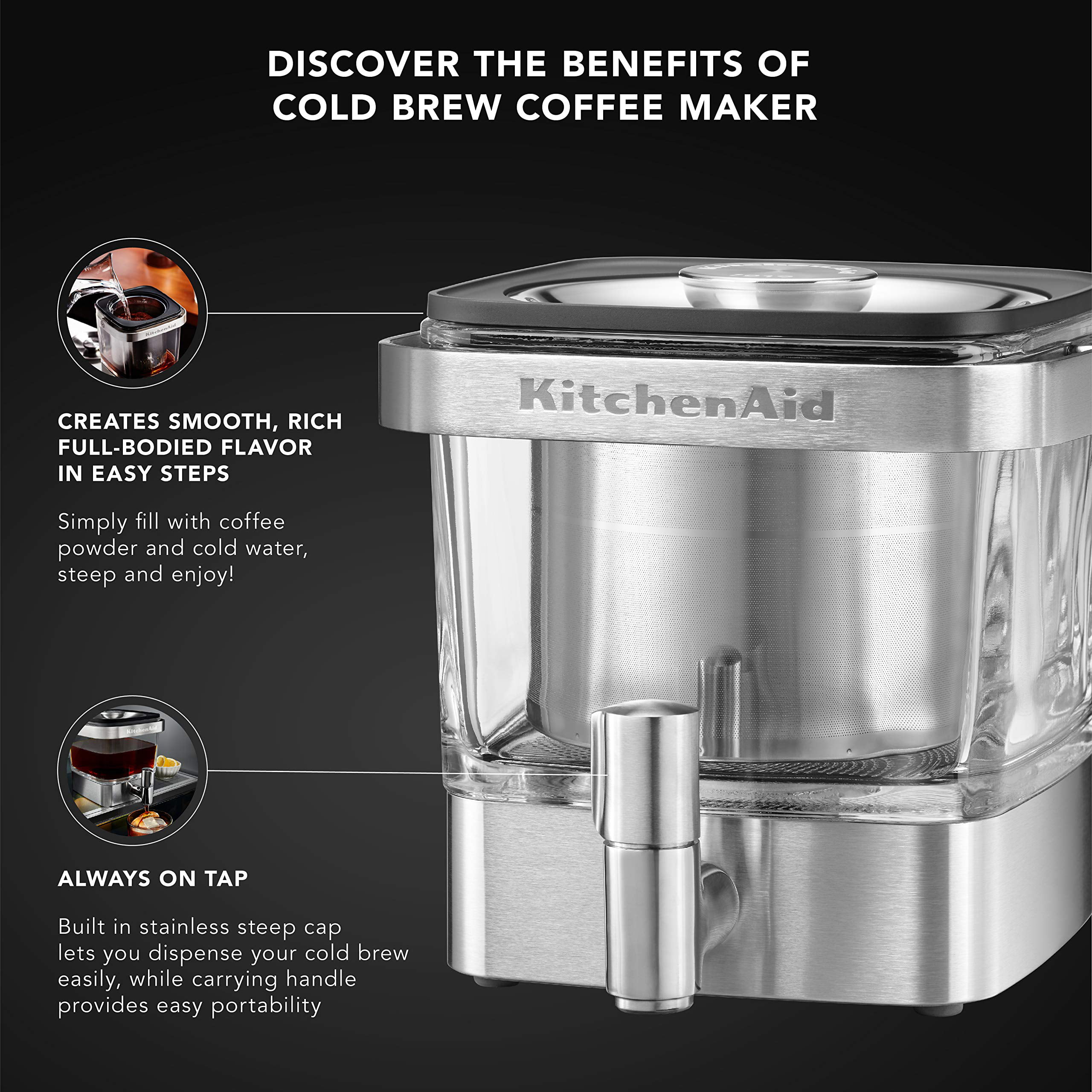 KitchenAid kcm4212sx Cold Brew Coffee Maker、つや消しステンレススチール