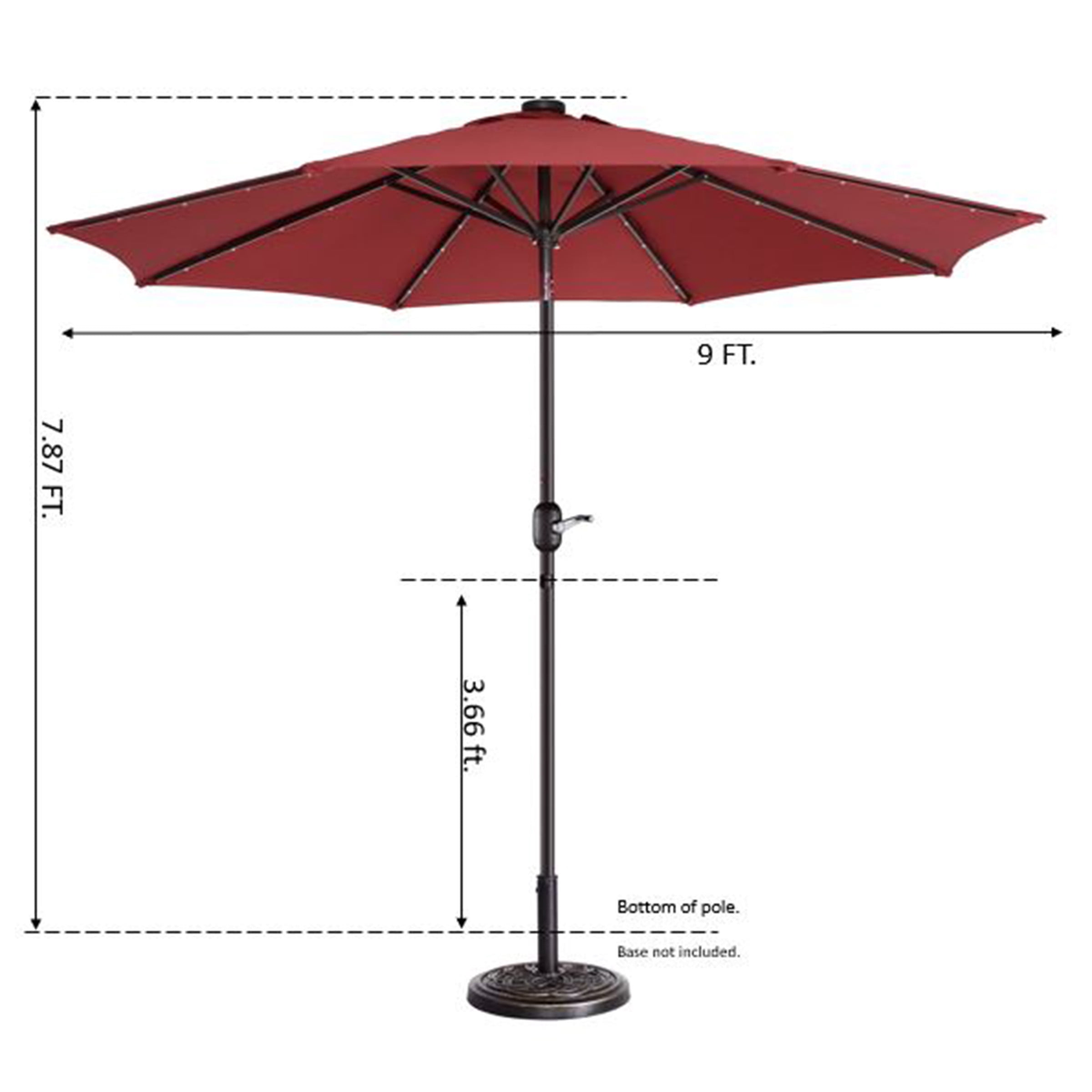 Villacera 9FT Outdoor Patio Umbrella with Solar Lights and Tilt, Red
