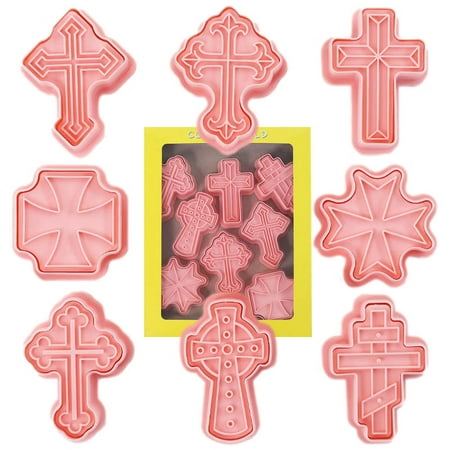 

Cross Cookie Cutter Set | 8Pcs Cross Fondant Molds PP Material | Cartoon 3D Embossed Cookie Cutter for Chocolate Cake Fondant Candy Clay Cupcake Candle Baptism
