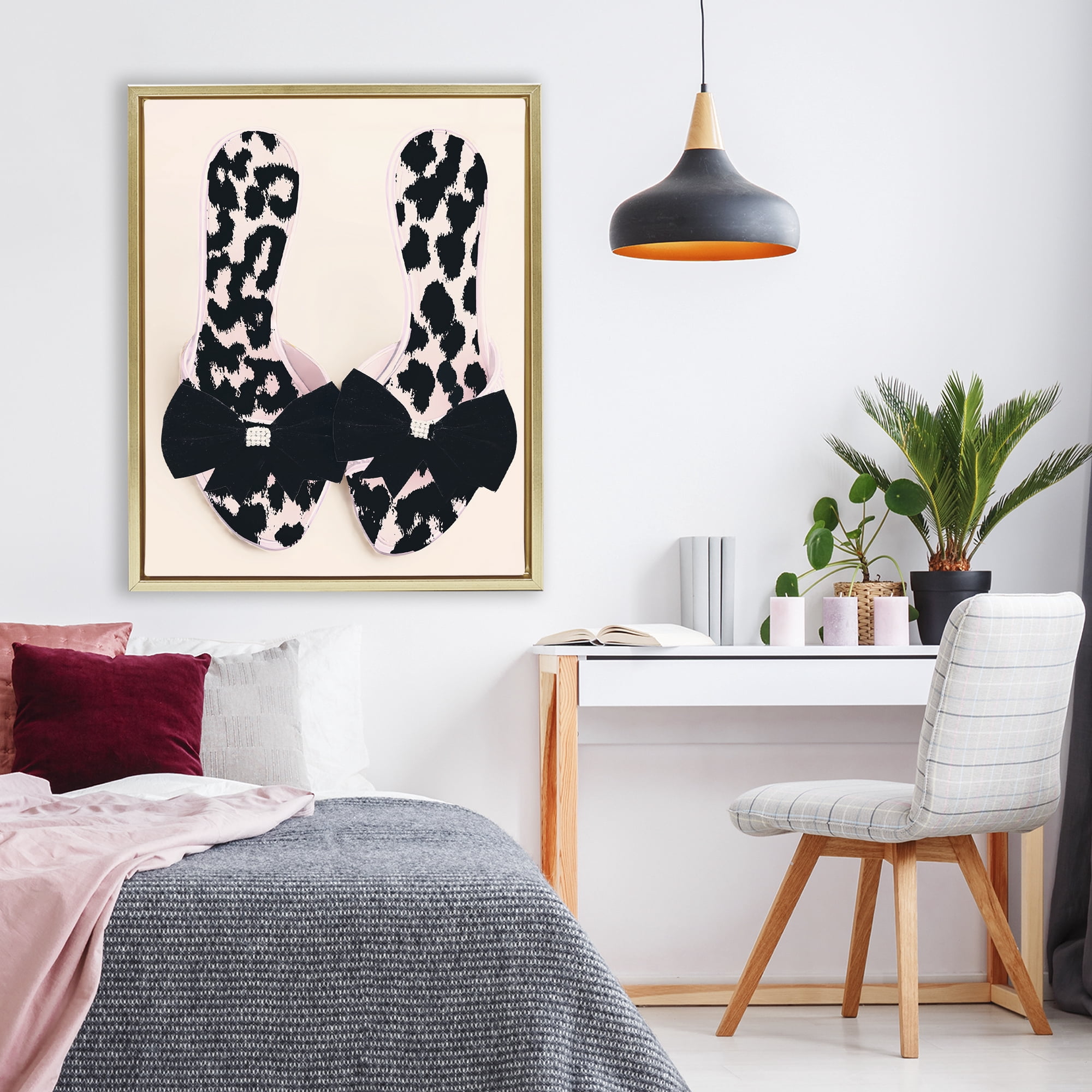 Cat Walk Spotted Shoes Gold Framed Floater Canvas Wall Art, design by Annabelle Hall