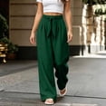 thumbnail image 2 of Women Solid Color Tie Elastic Waist Long Pants, Loose Casual Trousers with Side Pockets, Daily Walking Vacation Pants Green L(L), 2 of 9