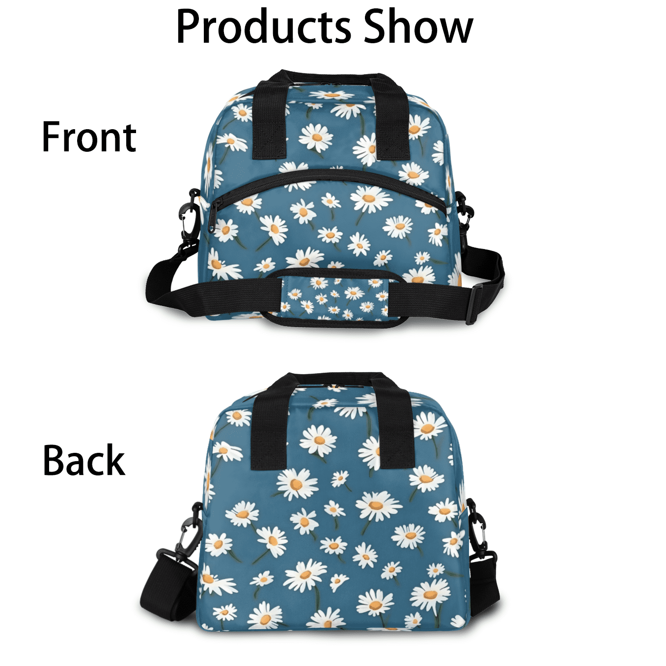 Herdesigns Daisy Flower Insulated Lunch Bag for Women Men Adults Large Reusable Lunch Box Floral Leakproof Cooler Tote Bags with Adjustable Shoulder Strap