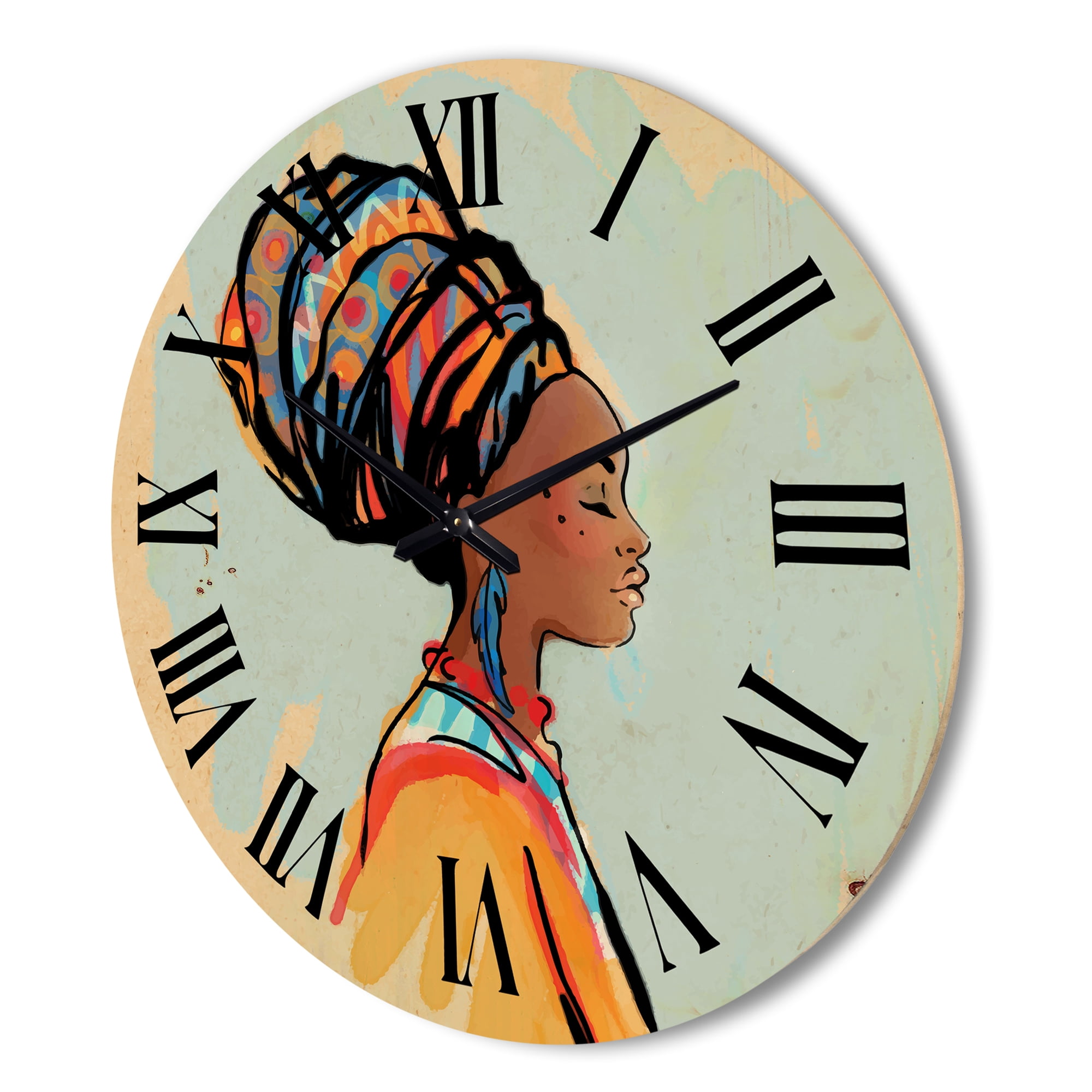 Designart 'Portrait of African American Woman With Turban III' Modern Wood Wall Clock