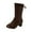Brown, variant on Lovzfmll Wide Calf Boots for Women, Mid Calf Boots Mid Heel Back Lace Up, Block Heel Pointy Toe Leather Boots Casual Black Boots