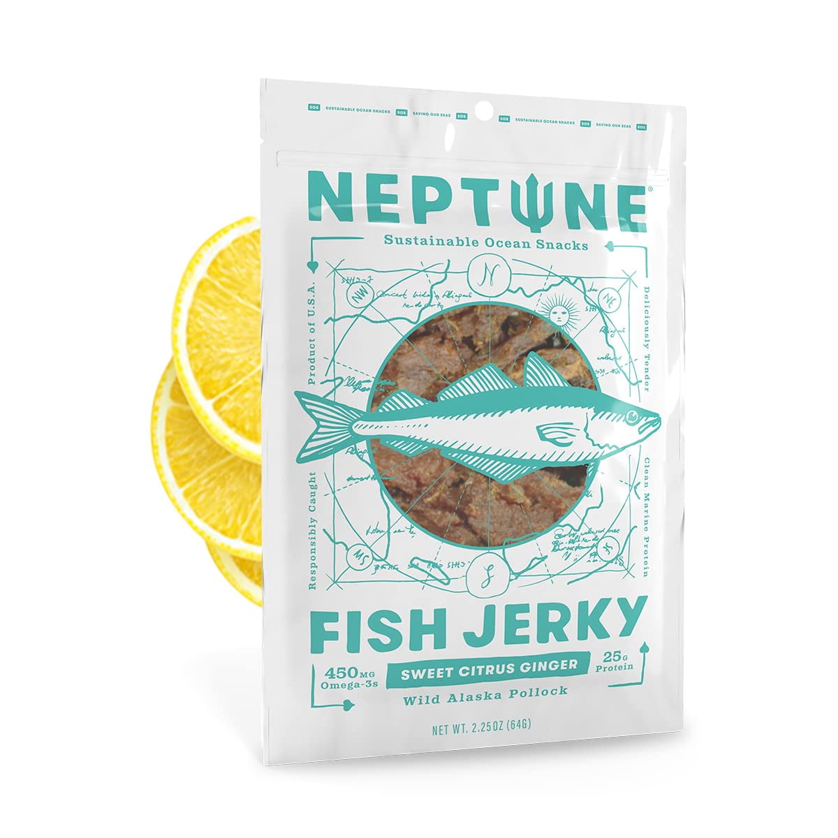 Wild Alaska Pollock Fish Jerky Sweet Citrus Ginger Neptune 2.25oz