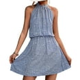 thumbnail image 3 of Vestido corto con cuello Halter y lazo en la espalda, vestido elegante de verano con estampado Floral y cintura elástica para citas, 3 of 6