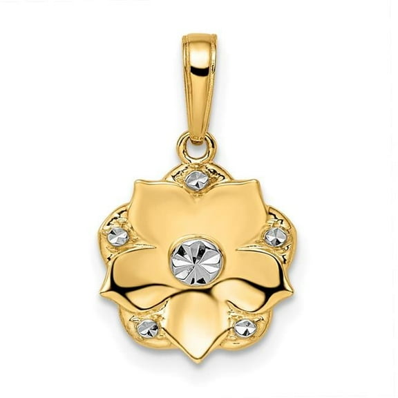 Finest Gold 14K Yellow & Rhodium White Diamond-Cut Flower Pendant