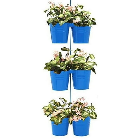 Houston International Trading 8433E B S-3 Enameled Galvanized Double Hanging Planter - Blue