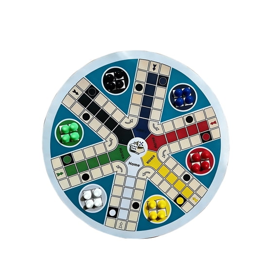 Round Ludo Board Tabletop Game, Classic Strategy Game for 2-6 Players, Colorful Family Game Night Set