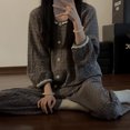 thumbnail image 4 of Pijamas grises de manga larga para mujer, conjunto de ropa de estar por CASA DE conejito, estilo princesa dulce, Otoño, 2024, 4 of 5