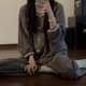 thumbnail image 4 of Pijamas grises de manga larga para mujer, conjunto de ropa de estar por CASA DE conejito, estilo princesa dulce, Otoño, 2024, 4 of 5