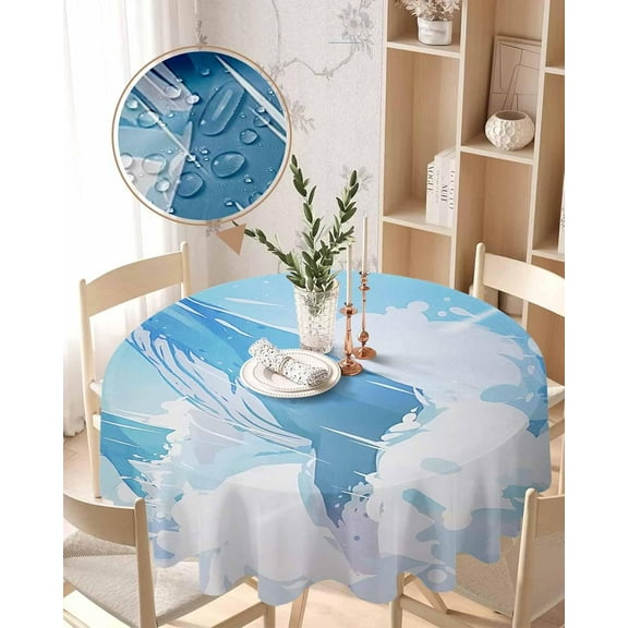 Round Tablecloth 60 Inch Whale Ocean Table Cloth Oil Spill Proof Waterproof Tablecloth Protector Blue Sky Animal Painting Round Table Cover for Dinner Party Picnic Kitchen Decor Indoor Outdoor