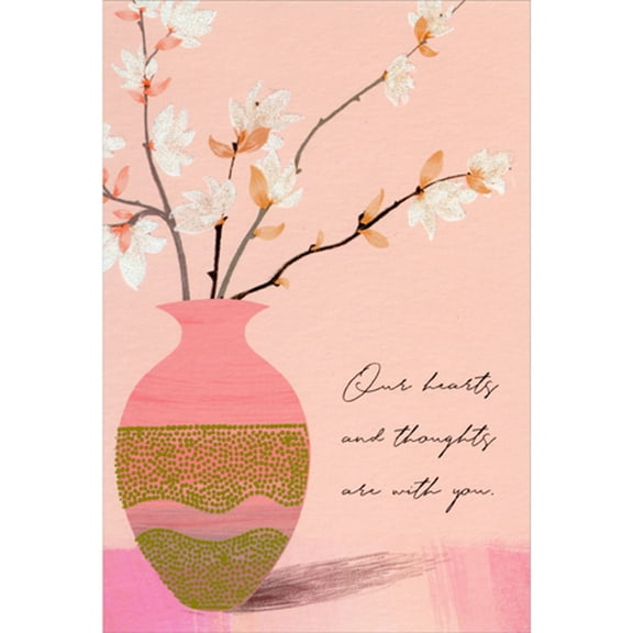 Pictura Sparkling White Flowered Branches in Large Pink Vase Sympathy Card