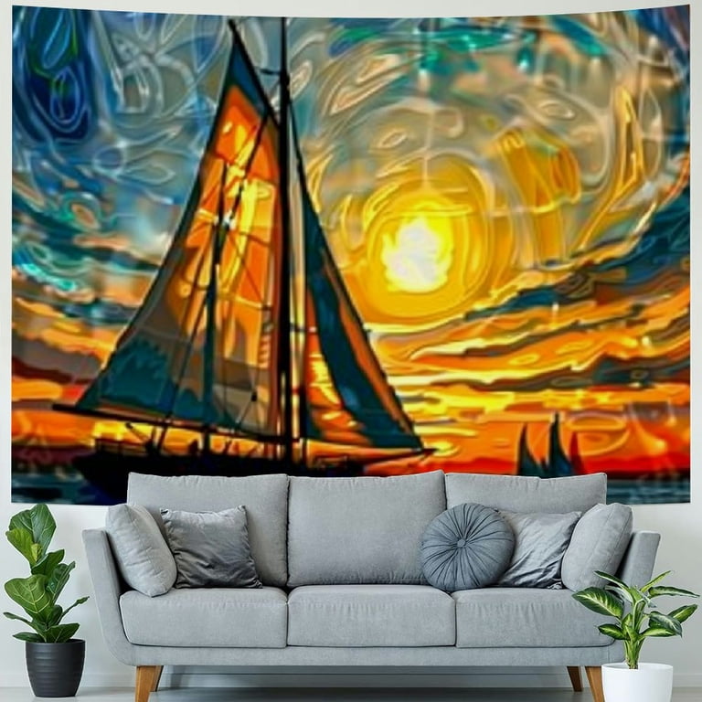 PRATYUS Tapestry Aesthetic Sailing Boat Tapestry Galaxy Stars Wall