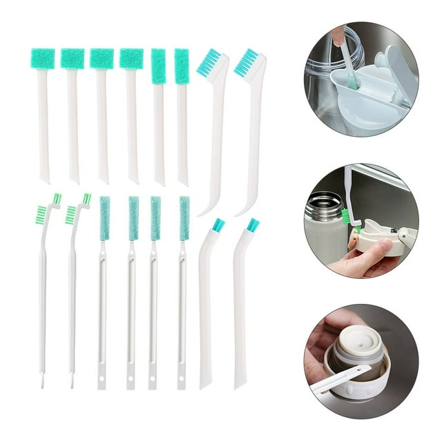 OULII 16Pcs Small Scrub Brush for Detail and Crevice Cleaning Blue Plastic