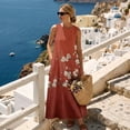 thumbnail image 4 of Jiueut Cherry Blossom Print Women’s Summer Maxi Dress Sleeveless Crewneck Casual Long Dress with Pockets, Lightweight Linen Look Flowy Beach Vacation Outfit, 3XL, 4 of 7