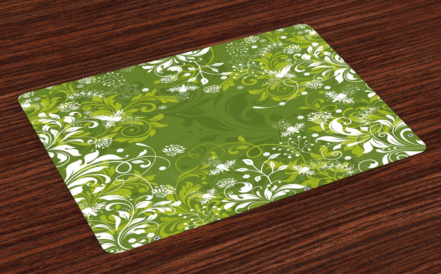 Green Placemats Set of 4 Abstract Floral Ornaments Nature Inspired