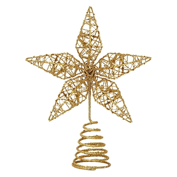 Tkrady Glittered Star Tree Topper - Christmas Gold Sparkle Wire Star Flower, Holiday Decor Xmas Trees Top Toppers Decorations 10"