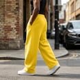 thumbnail image 4 of Men's Baggy Sweatpants Wide Leg Lounge Cotton Casual Jogging Pants With Pockets | High Waist Drawstring,Open Bottom,Workout Athletic Outfits Yellow 3XL, 4 of 7