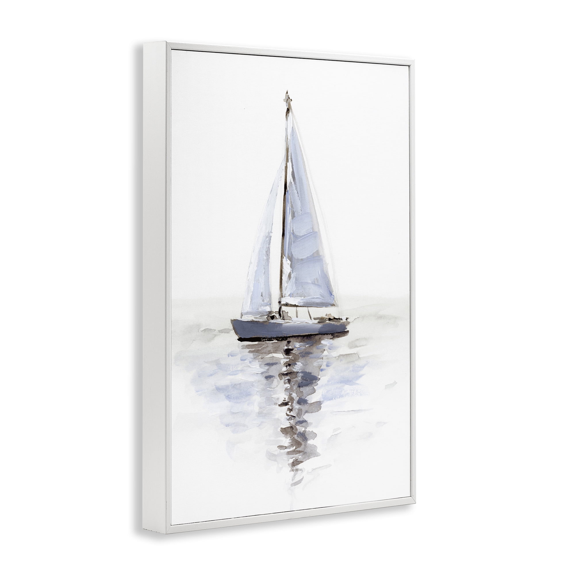 Stupell Industries Minimal Sailboat Reflection Transportation Painting White Framed Art Print Wall Art, 12 x 18
