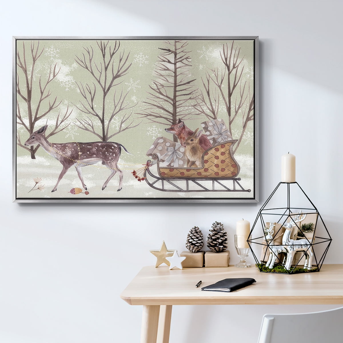 Christmas Time II - Framed Gallery Wrapped Holiday Canvas - 27 x 41 - Silver Frame