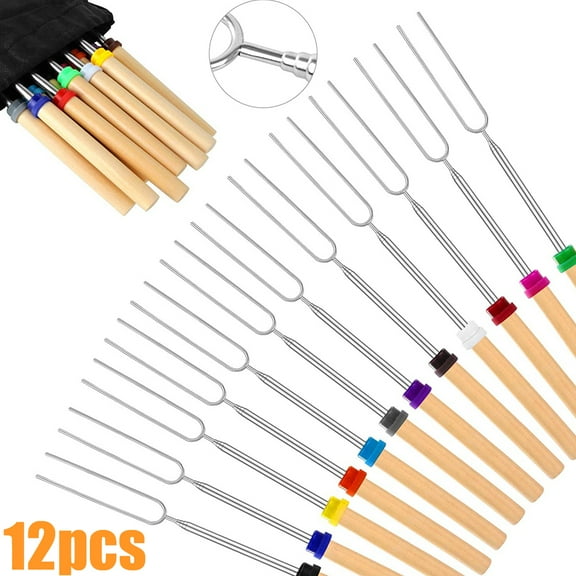 DISEN 12 Pcs Roasting Sticks Smores Skewers Extendable Fork