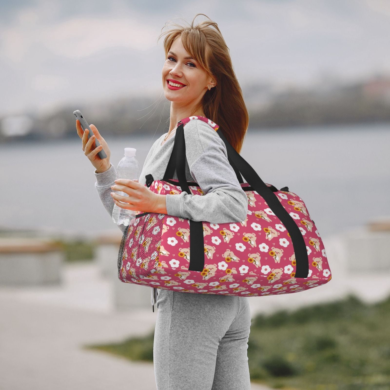 Fuzoiu Piggy Sunflower Print Travel Duffle Bag,Carry On Tote Bags,Duffel Bag,Sport Gym Bag, Hospital Bag for Labor and Delivery, Overnight Bag,Luggage Bag