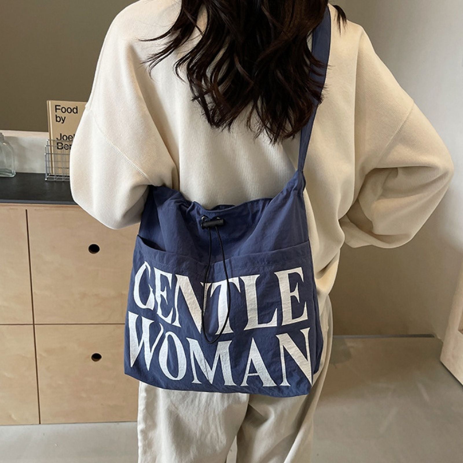 Gentlewoman® Aesthetic Canvas Tote Bag Crossbody Bags with Inner Pocket for Women, Large Capacity Shoulder Bag for Travel Work Sport，Blue