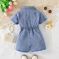 thumbnail image 4 of Bovxnpu Girls Short Sleeve Romper Jean Shorts Denim Jumpsuit Toddler Denim Romper Collar Pearl Floral Shorts, 4 of 6