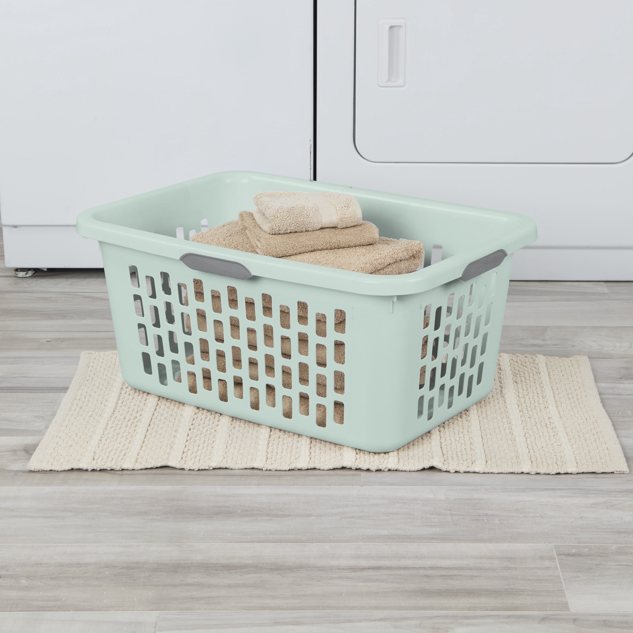 Sterilite Large 2 Bushel Plastic Laundry Basket with 4 Comfort Grip Handles, Mint, 6 Pack