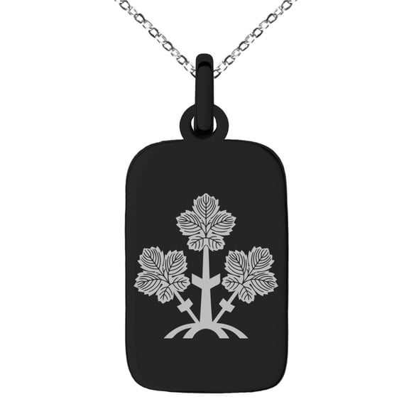 Stainless Steel Suwa Samurai Crest Engraved Small Rectangle Dog Tag Charm Pendant Necklace
