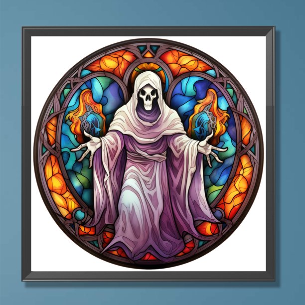 Pintura de diamante 5D DIY Taladro redondo completo Halloween Vidrieras de miedo Arte para el hogar Hugtrwg Para estrenar