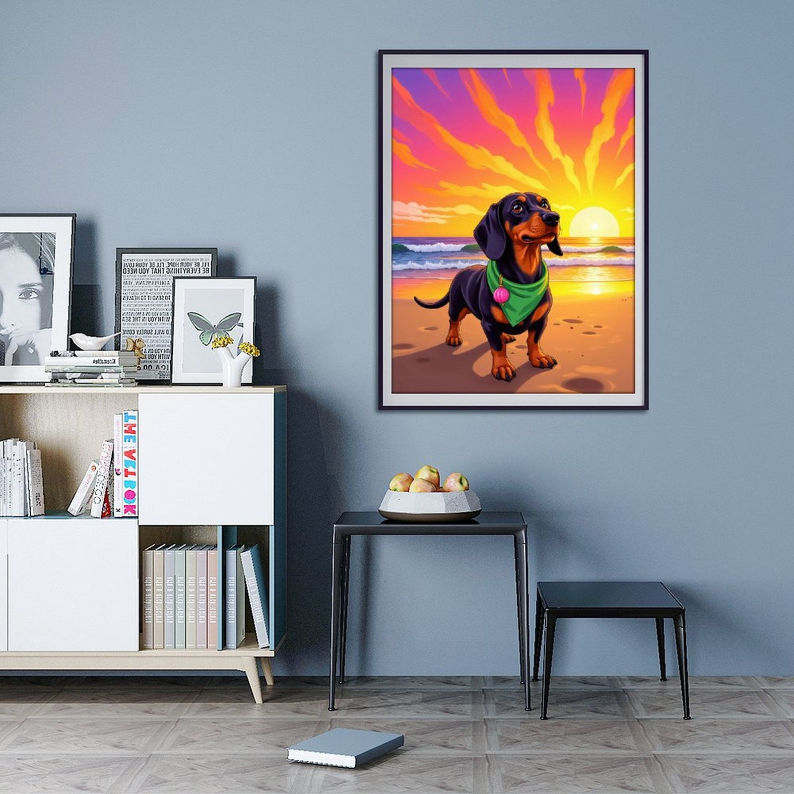 Diamond Art Kit for Adults, Dachshund Sunset Beach Scene Diamond Painting for Adults Beginners, DIY Diamond Art Painting Kits, 5D Diamond Painting Crafts for Home Decor 12x16 Frameless