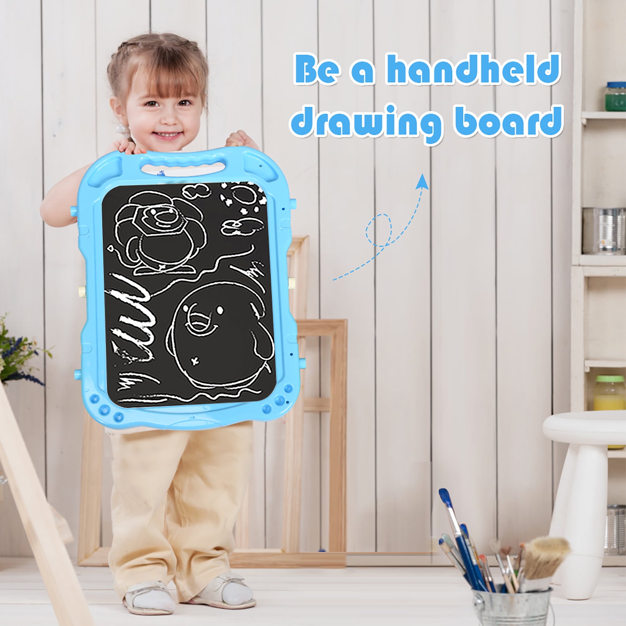 Babevy Art Easel for Kids-LCD Writing Tablet, Adjustable Standing Easels  w/Magnetic Whiteboard & Paper Roll, Dry Erase Easel with Drawing  Accessories