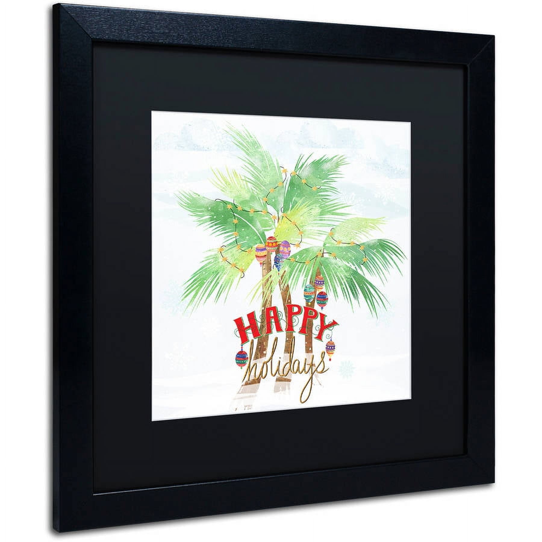 Trademark Fine Art "Xmas Palm Trees" Canvas Art by Lisa Powell Braun, Black Matte, Black Frame