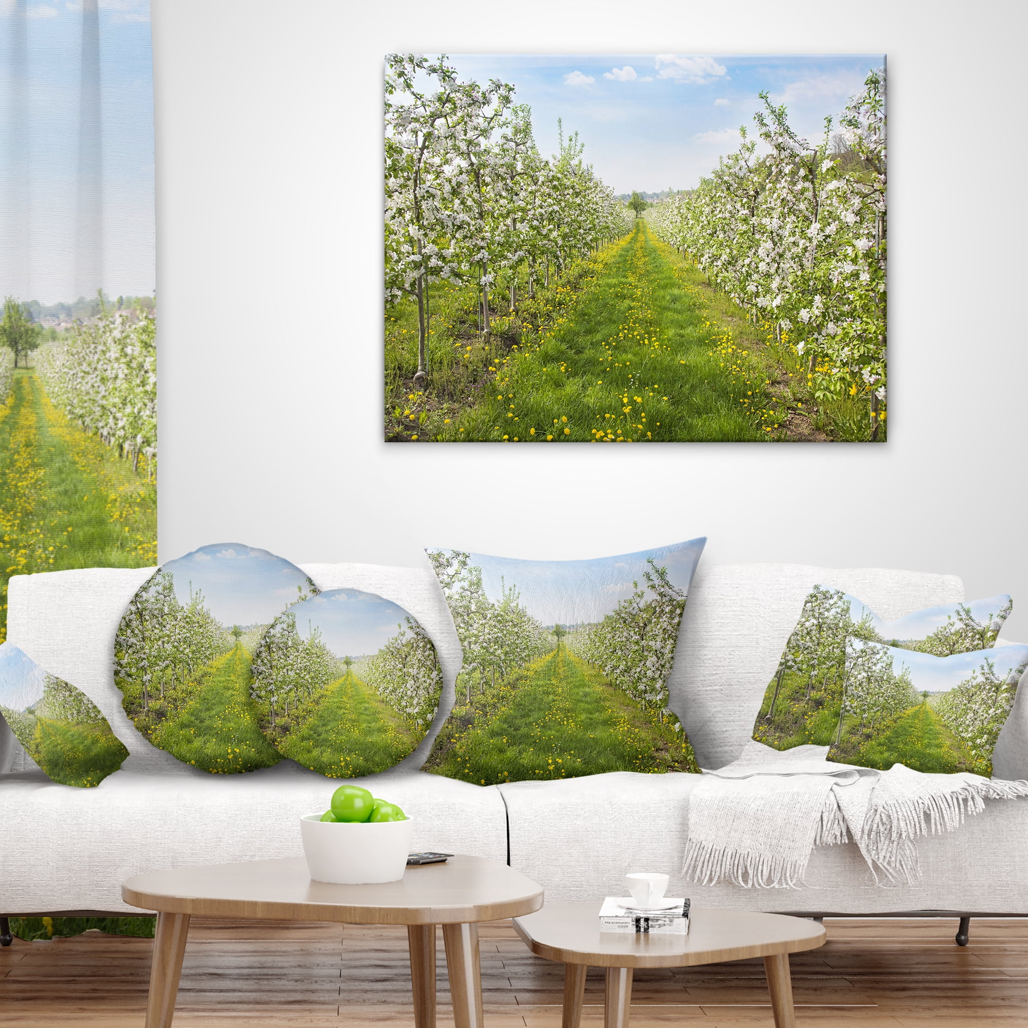 Designart Bloomy Peach Forest Photography - Floral Throw Pillow - 12x20