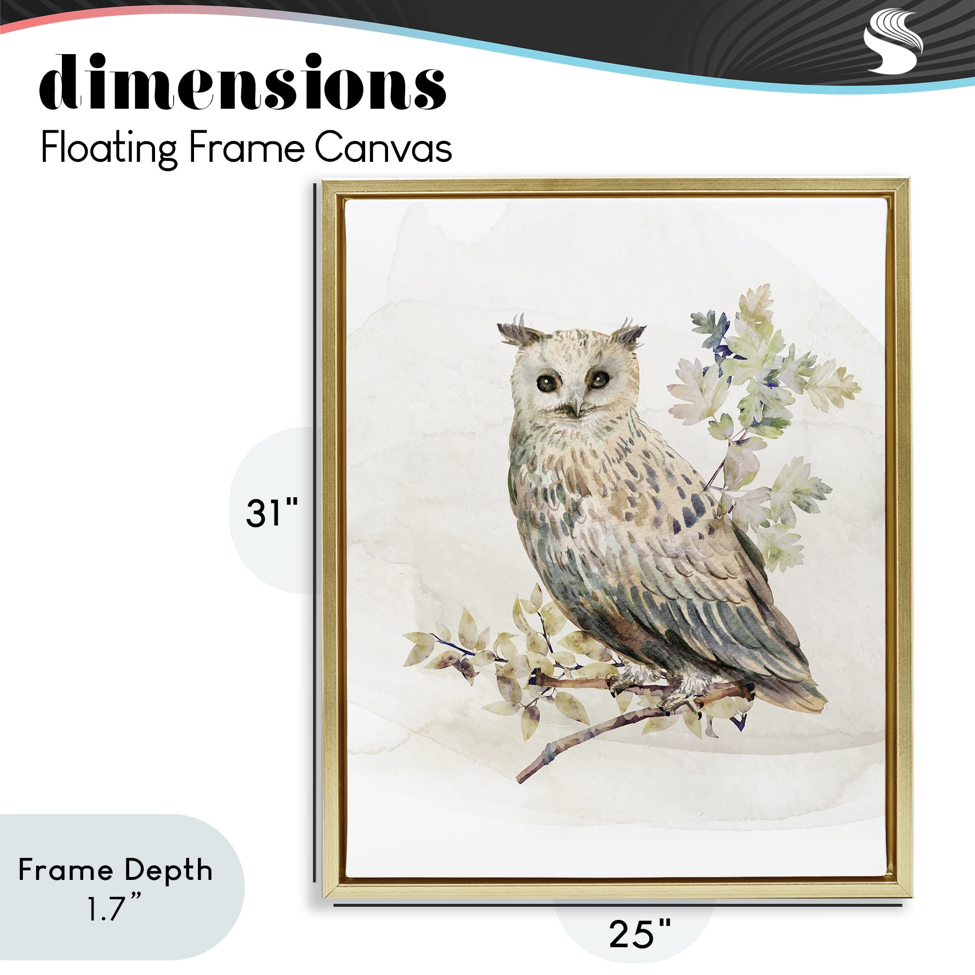 Stupell Industries Forest Owl with Foliage Gold Framed Floater Canvas Wall Art, design by CAD Designs
