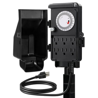 DEWENWILS Mechanical Outdoor Power Stake Timers for 6 Outlets, 6FT Extension Cords, Garden Power Strip Stake Timers for for Holiday/Christmas Decor, Lights, 24 Hour Multi Socket Timer,1800W/15A