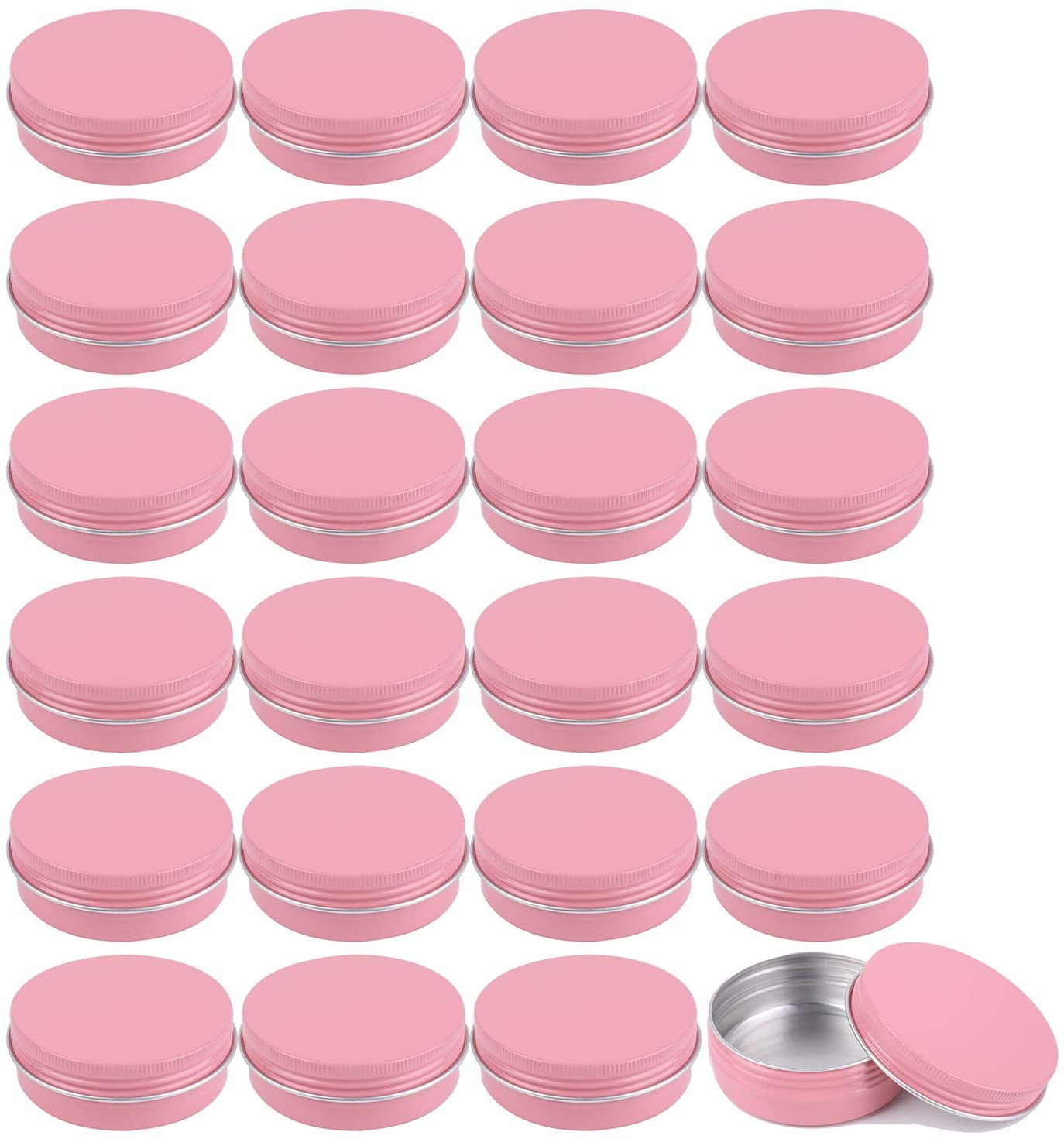 24 Pack 2 oz Round Aluminum Tin Cans with Screw Top Lids Pink