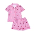 thumbnail image 5 of HAYIMI Child Girls 2 Piece Pajama Set Short Sleeve Lapel Button Down Shirt and Ruffled Shorts with Strawberry Print Kids Sleepwear Classic Nightwear, 5 of 8