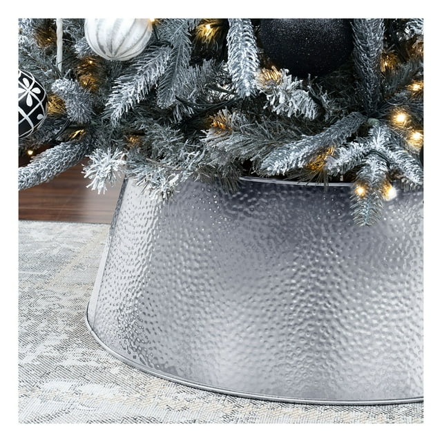 Pie de Árbol de Navidad Esquimal, Collar Metálico de 68.6 x 25.4cm, Anillo de Acero Esquimal (Plateado)