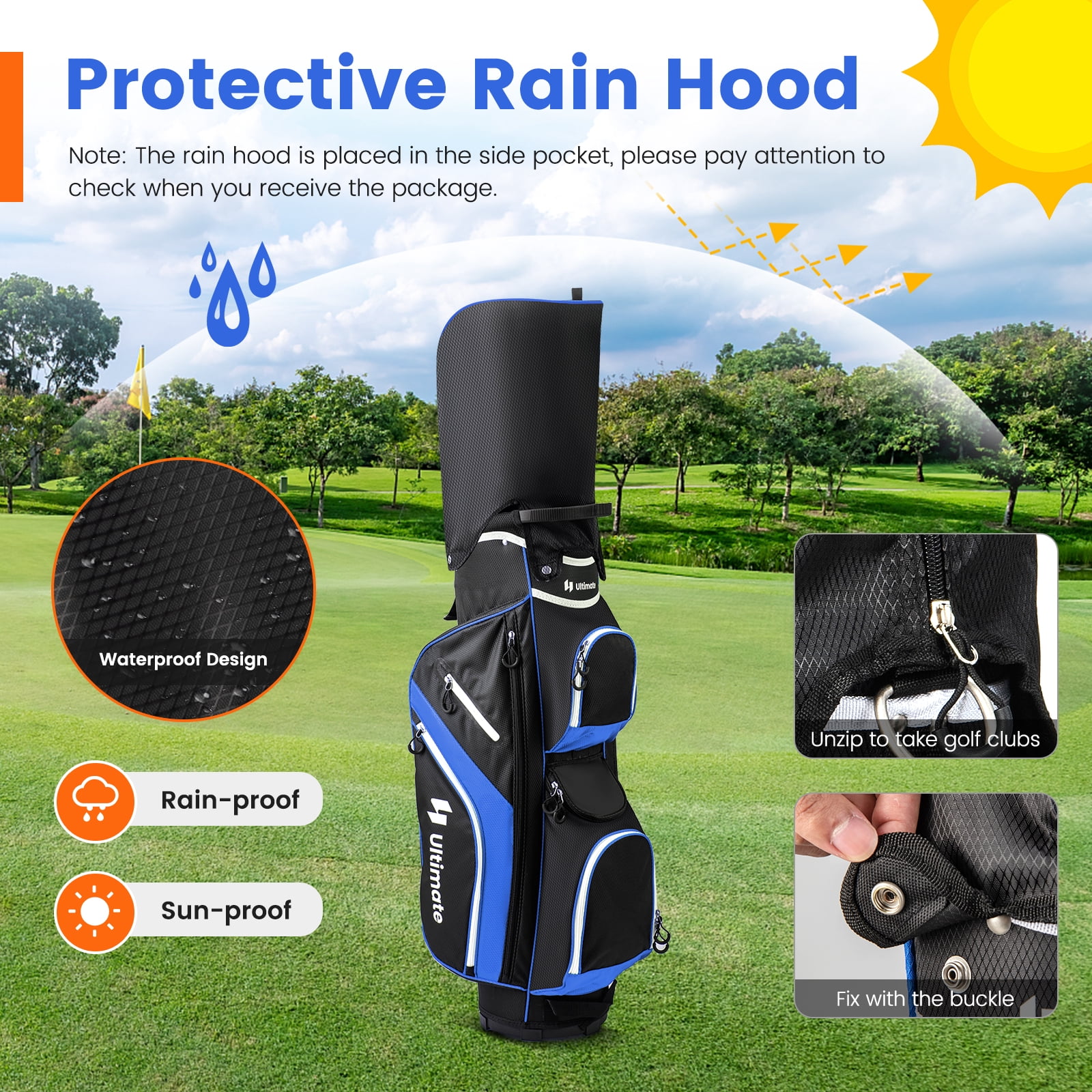 Topbuy 14-Way Golf Cart Bag Golf Club Bag with 14 Ways Organizer Divider Top 9 Zippered Pockets Cooler Bag Umbrella Holder Blue