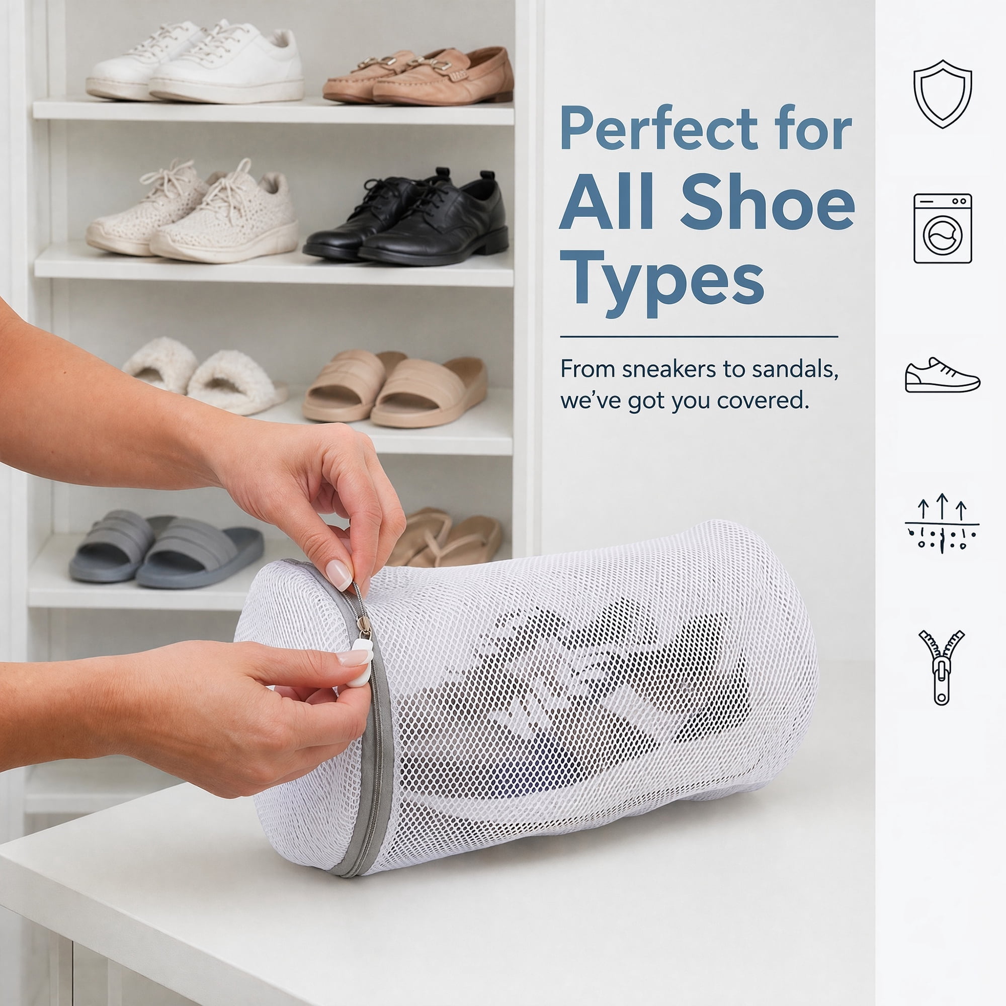 Unique Bargains 2 Pack Polyester Mesh Laundry  Zippered  Shoe Bag for Washing Machine Large+Small